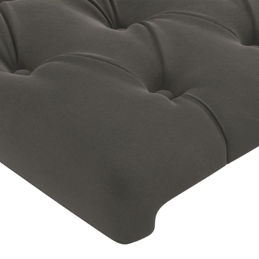 sengegavl med LED-lys 203x16x118/128 cm fløjl mørkegrå