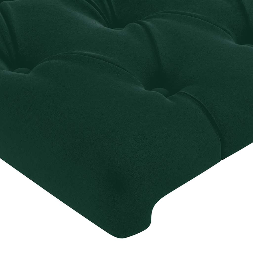 sengegavl med LED-lys 203x16x118/128 cm fløjl mørkegrøn