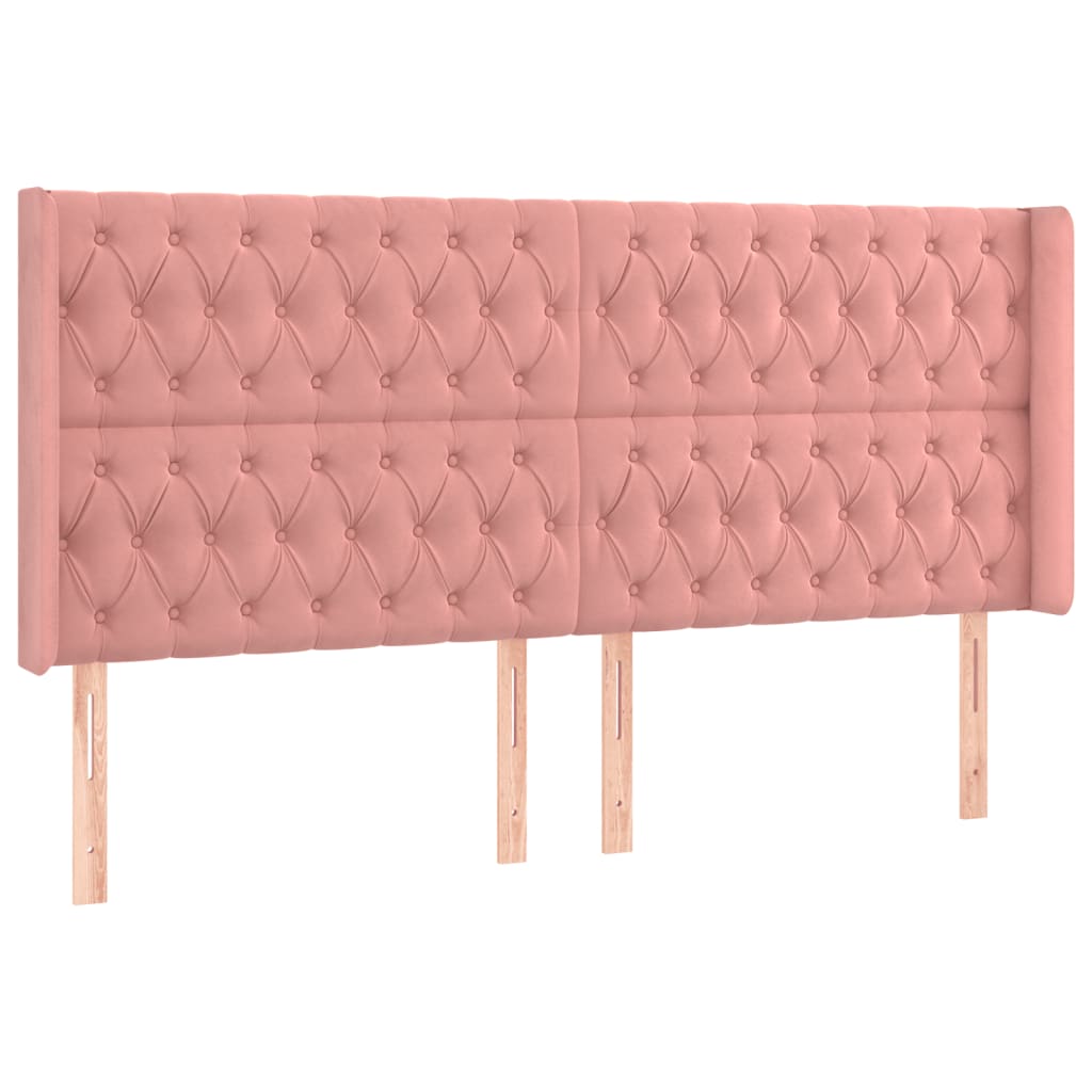 sengegavl med LED-lys 203x16x118/128 cm fløjl lyserød