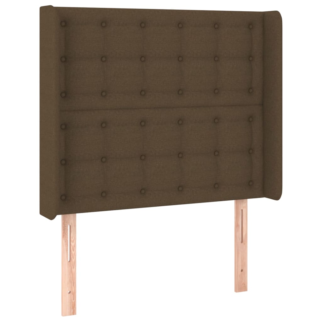 sengegavl med LED-lys 83x16x118/128 cm stof mørkebrun