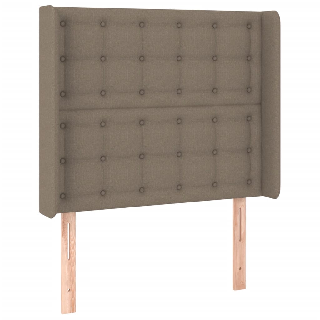 sengegavl med LED-lys 83x16x118/128 cm stof gråbrun