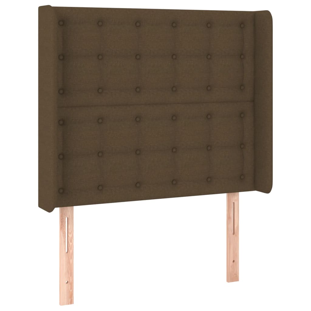 sengegavl med LED-lys 93x16x118/128 cm stof mørkebrun
