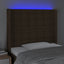 sengegavl med LED-lys 93x16x118/128 cm stof mørkebrun