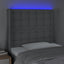 sengegavl med LED-lys 103x16x118/128 cm stof lysegrå