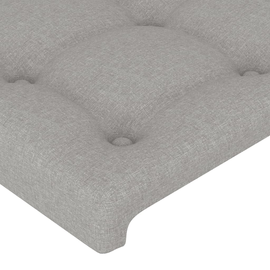 sengegavl med LED-lys 103x16x118/128 cm stof lysegrå