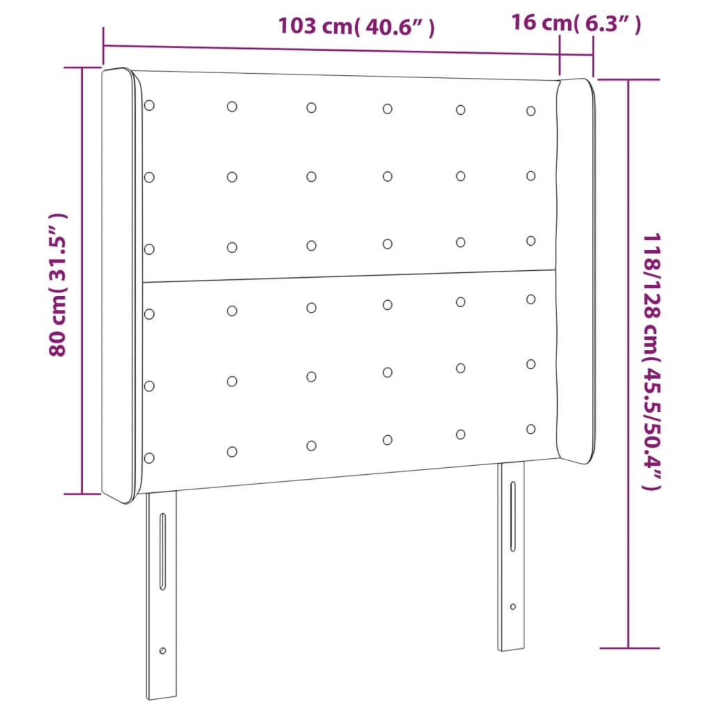 sengegavl med LED-lys 103x16x118/128 cm stof gråbrun