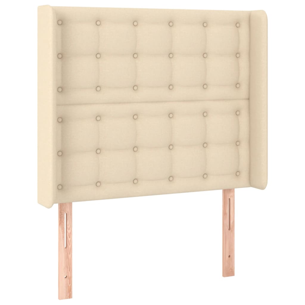 sengegavl med LED-lys 103x16x118/128 cm stof cremefarvet
