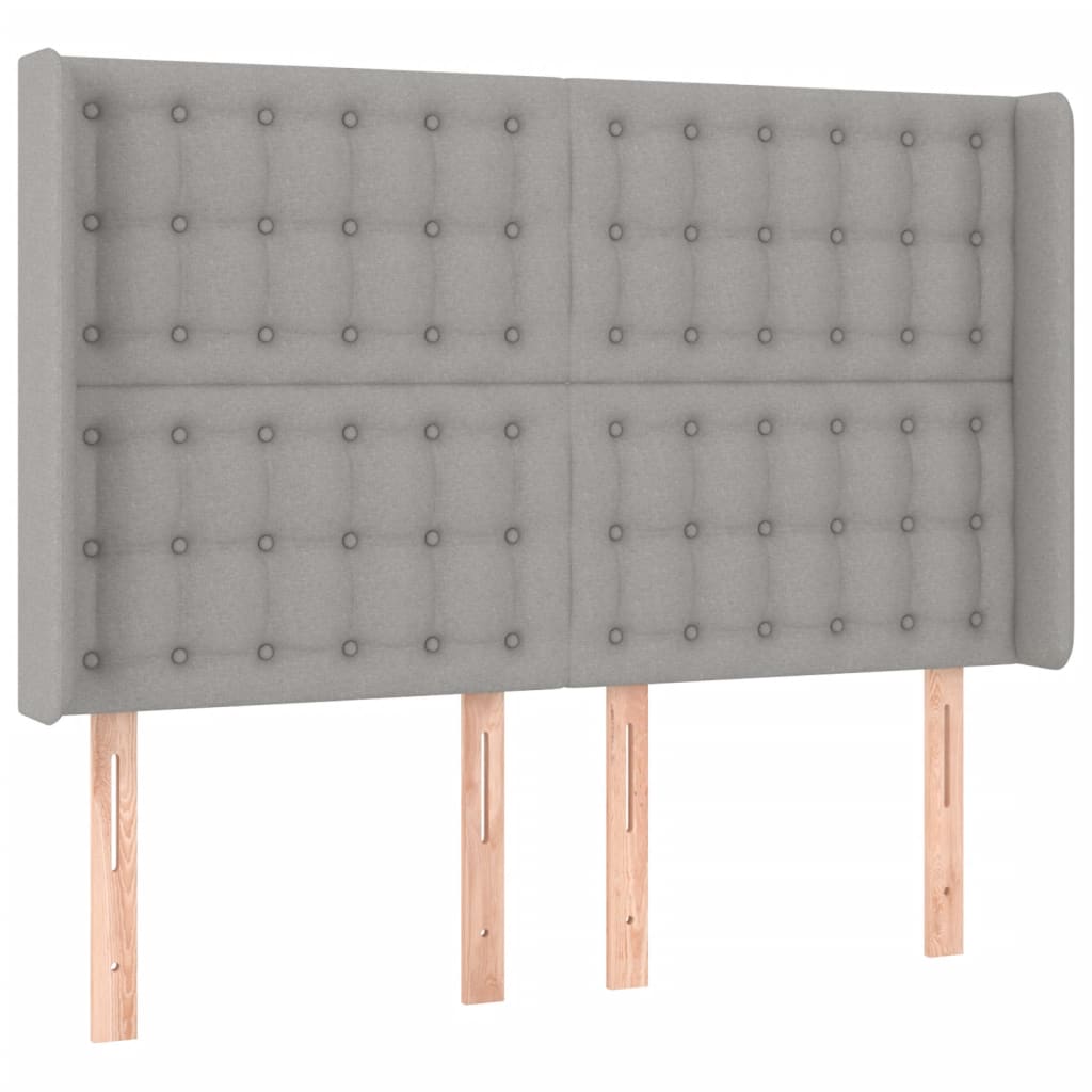 sengegavl med LED-lys 147x16x118/128 cm stof lysegrå