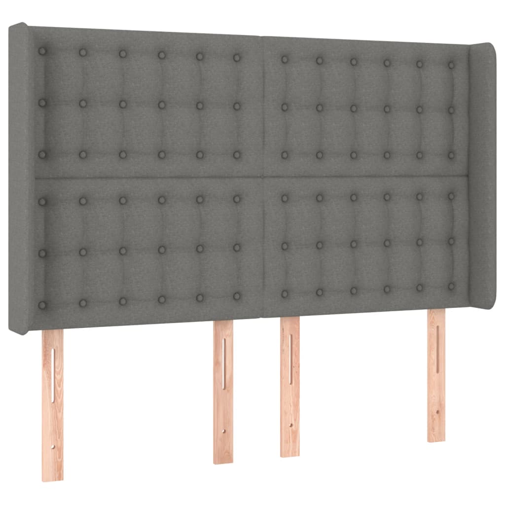 sengegavl med LED-lys 147x16x118/128 cm stof mørkegrå