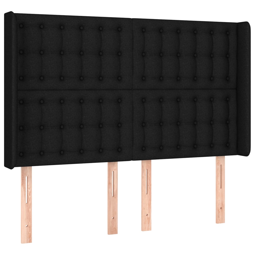 sengegavl med LED-lys 147x16x118/128 cm stof sort