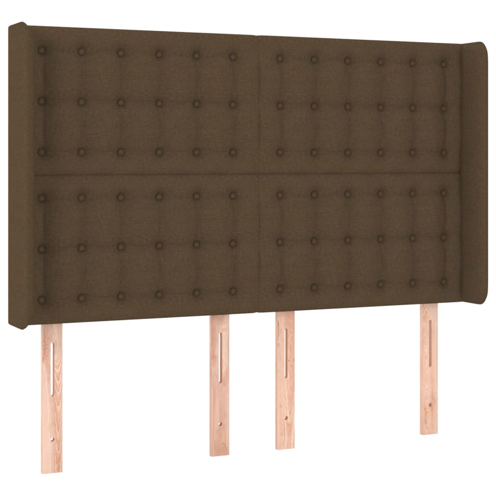 sengegavl med LED-lys 147x16x118/128 cm stof mørkebrun