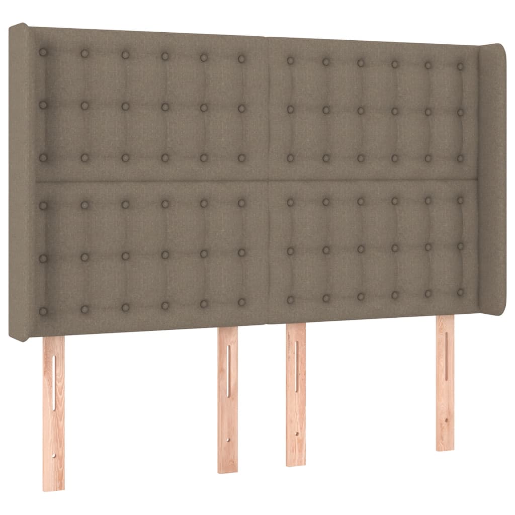 sengegavl med LED-lys 147x16x118/128 cm stof gråbrun
