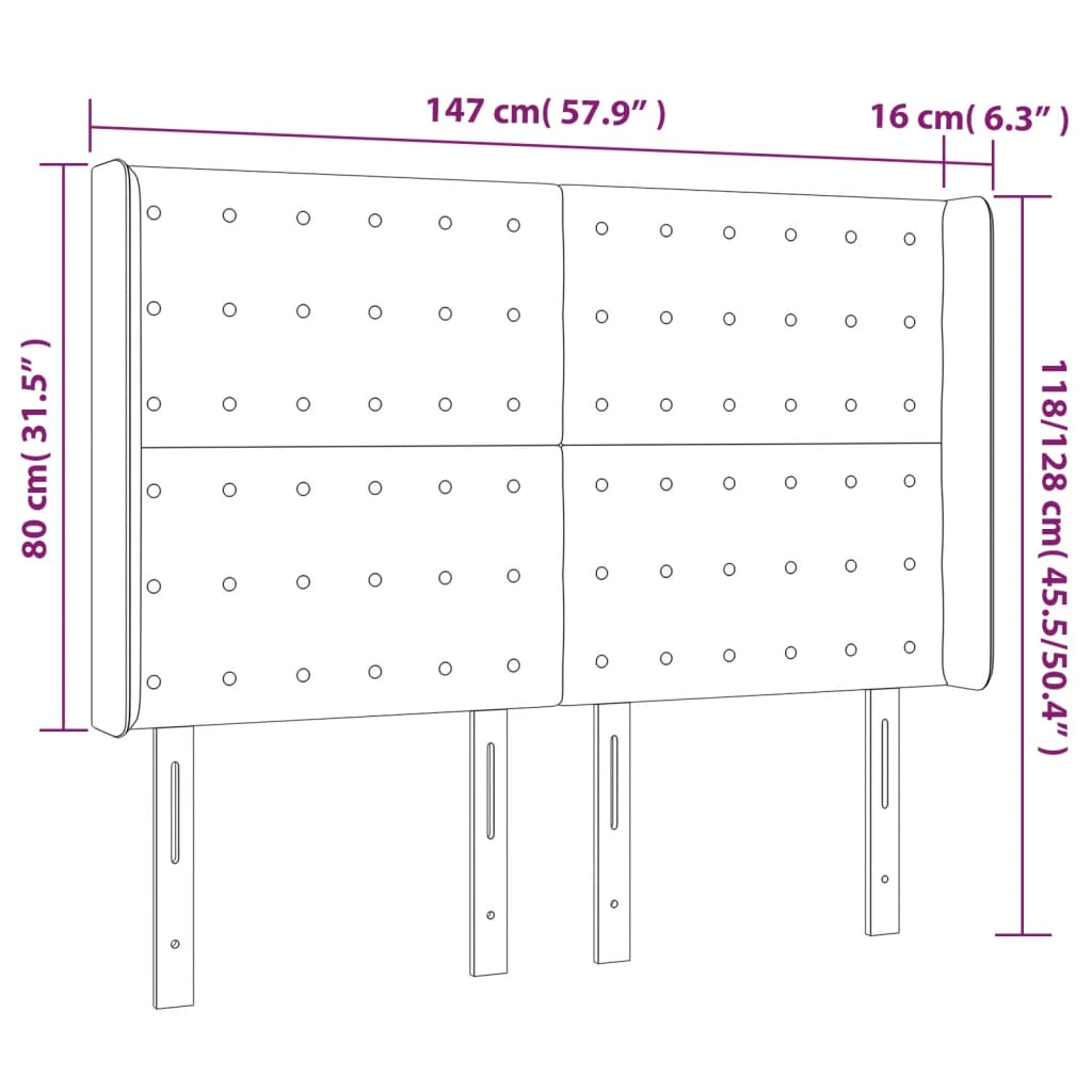 sengegavl med LED-lys 147x16x118/128 cm stof gråbrun