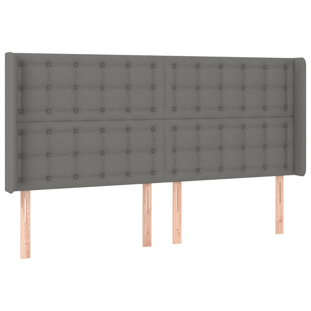 sengegavl med LED-lys 163x16x118/128 cm stof mørkegrå