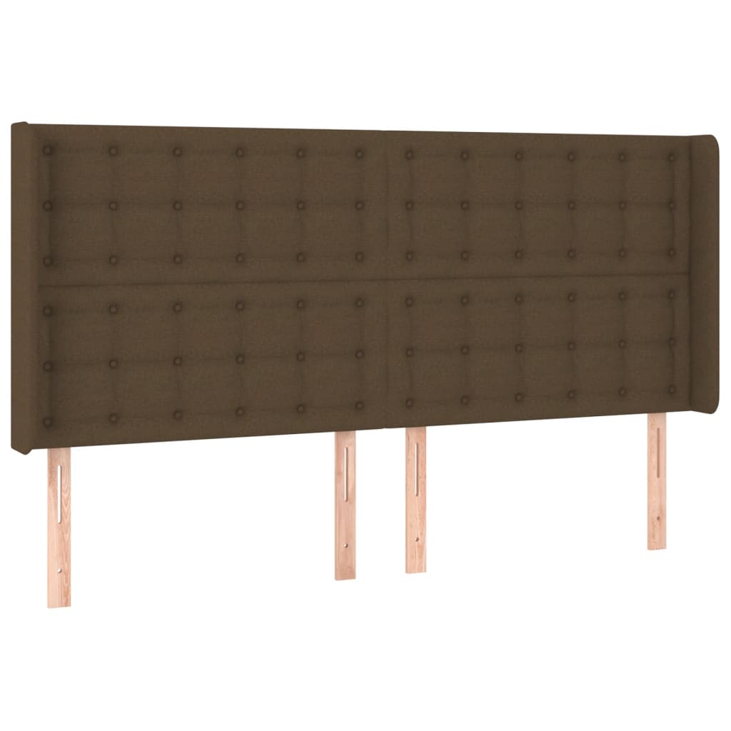 sengegavl med LED-lys 163x16x118/128 cm stof mørkebrun