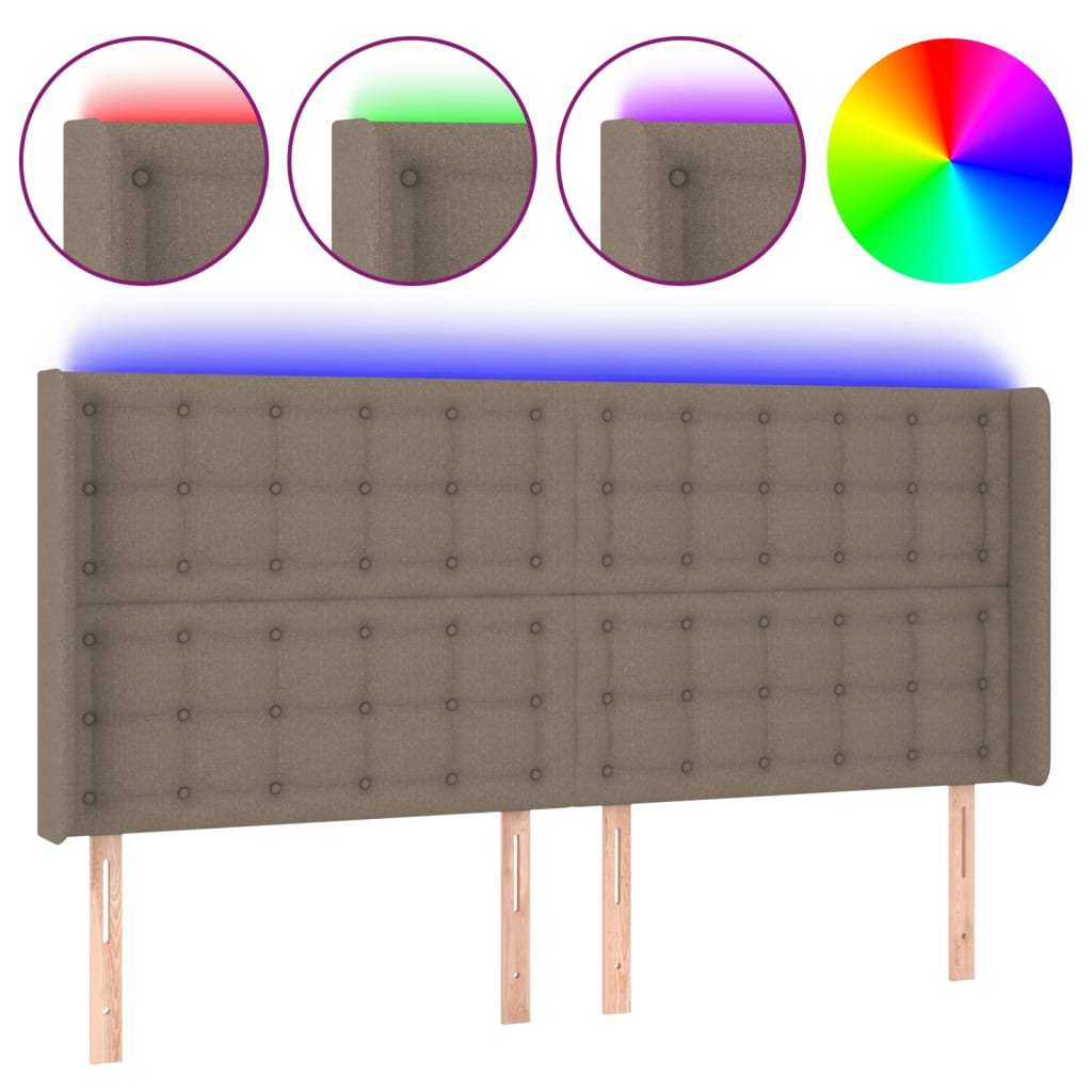 sengegavl med LED-lys 183x16x118/128 cm stof gråbrun