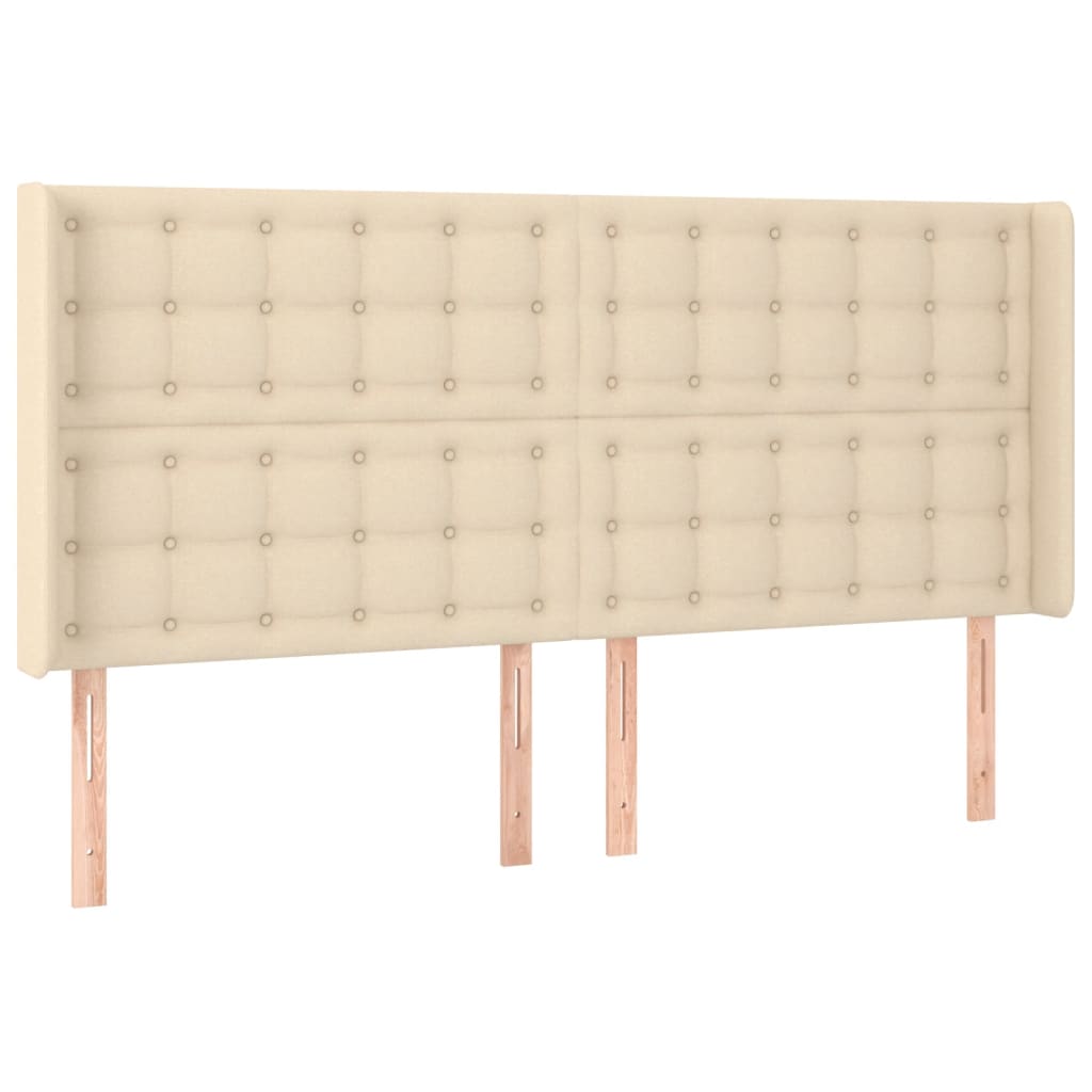sengegavl med LED-lys 183x16x118/128 cm stof cremefarvet