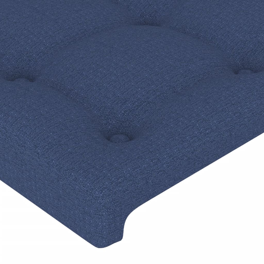 sengegavl med LED-lys 183x16x118/128 cm stof blå