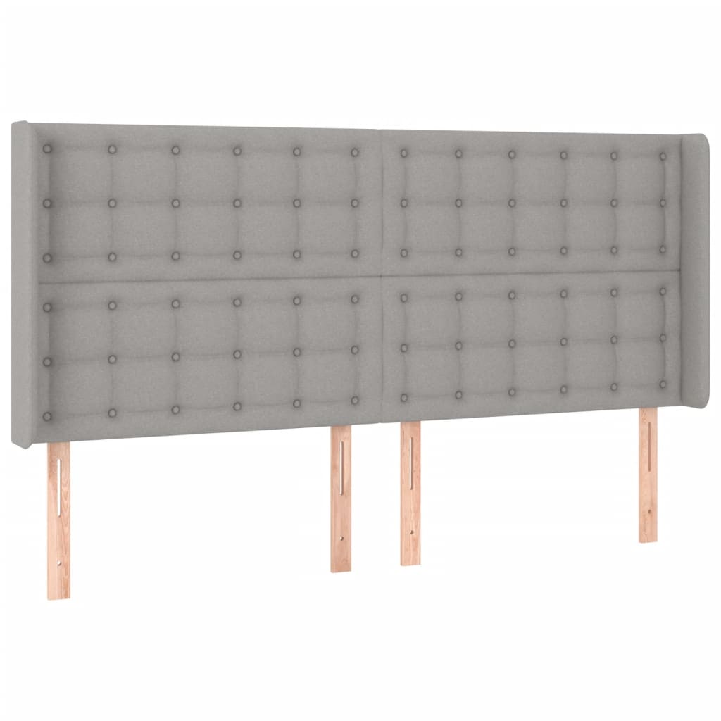 sengegavl med LED-lys 203x16x118/128 cm stof lysegrå