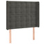 sengegavl med LED-lys 83x16x118/128 cm fløjl mørkegrå