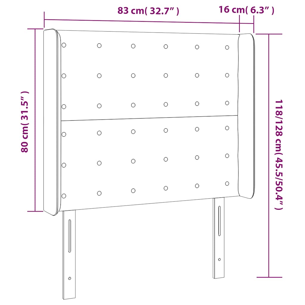 sengegavl med LED-lys 83x16x118/128 cm fløjl mørkegrøn