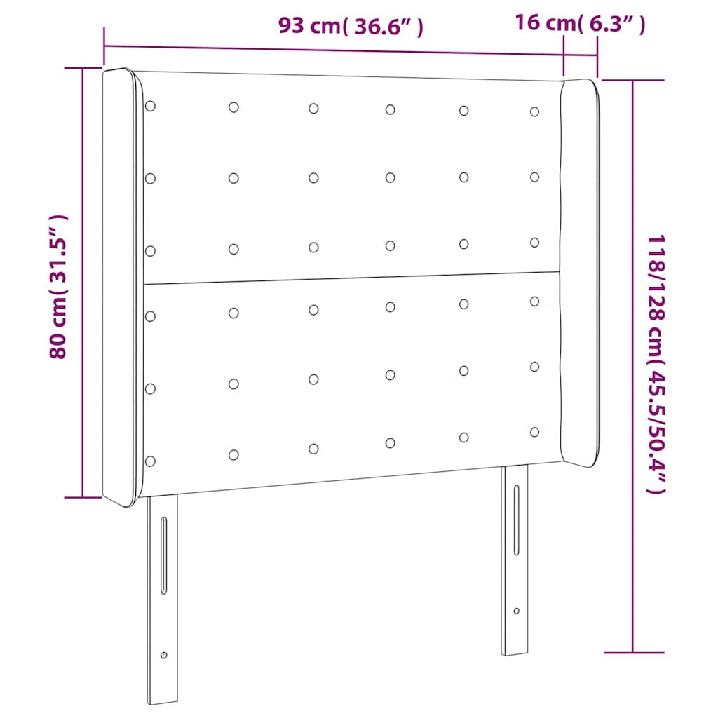 sengegavl med LED-lys 93x16x118/128 cm fløjl mørkegrøn