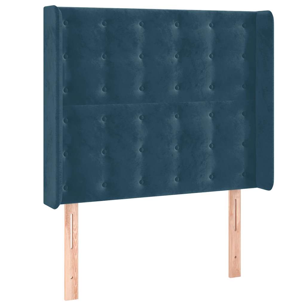 sengegavl med LED-lys 93x16x118/128 cm fløjl mørkeblå