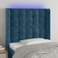 sengegavl med LED-lys 93x16x118/128 cm fløjl mørkeblå
