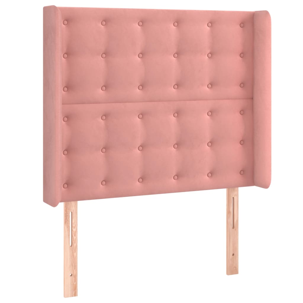 sengegavl med LED-lys 93x16x118/128 cm fløjl lyserød