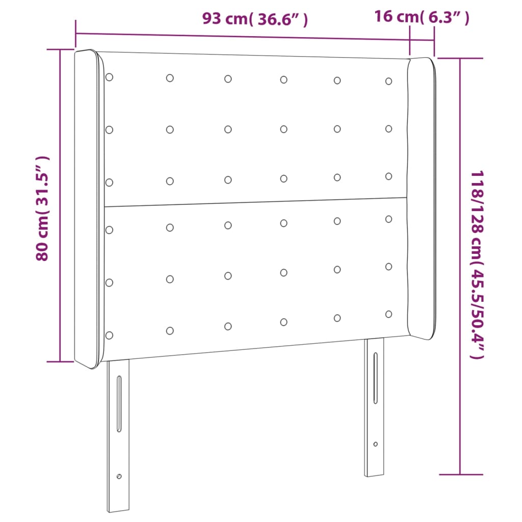 sengegavl med LED-lys 93x16x118/128 cm fløjl lyserød