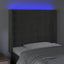 sengegavl med LED-lys 103x16x118/128 cm fløjl mørkegrå