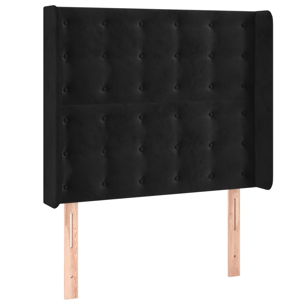 sengegavl med LED-lys 103x16x118/128 cm fløjl sort