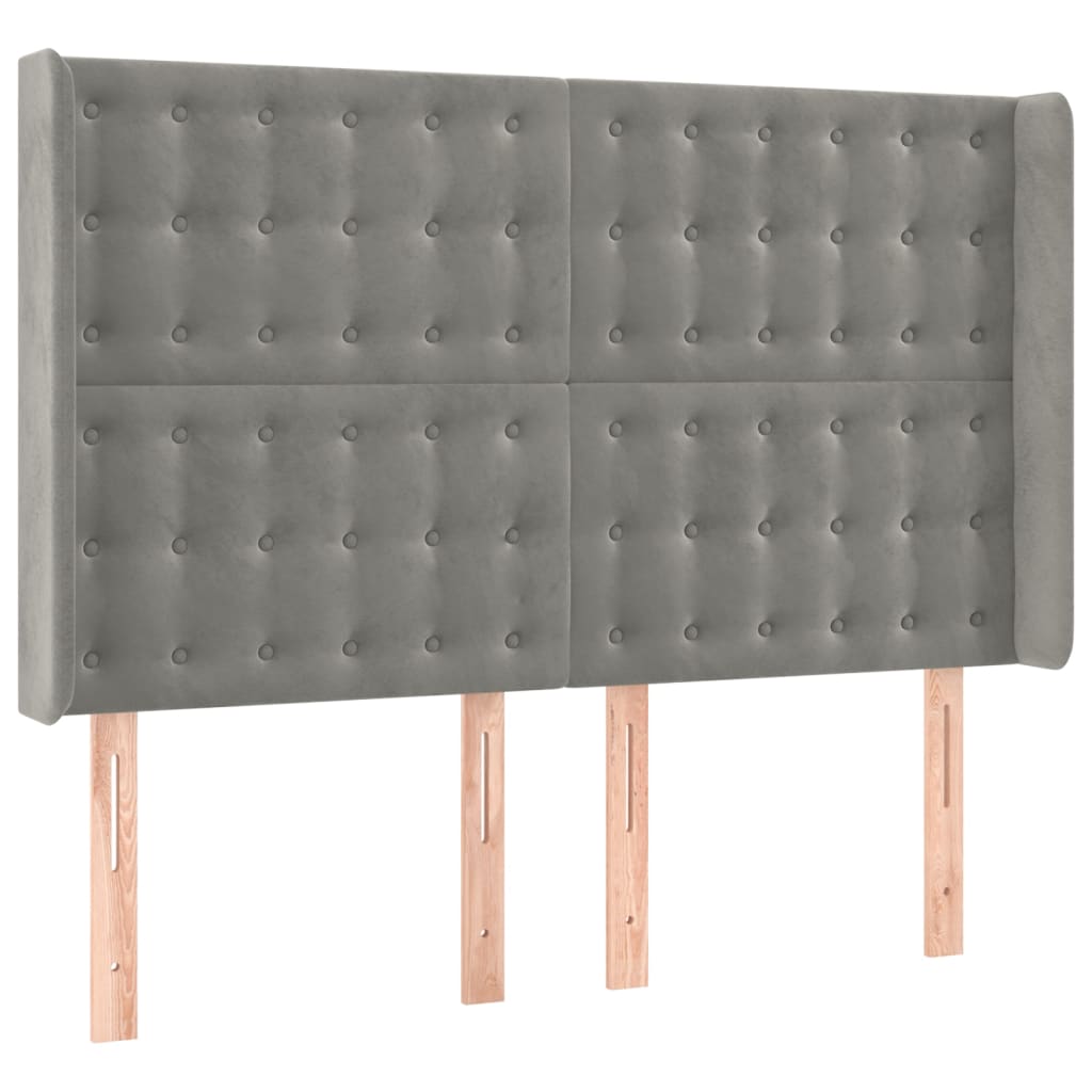 sengegavl med LED-lys 147x16x118/128 cm fløjl lysegrå
