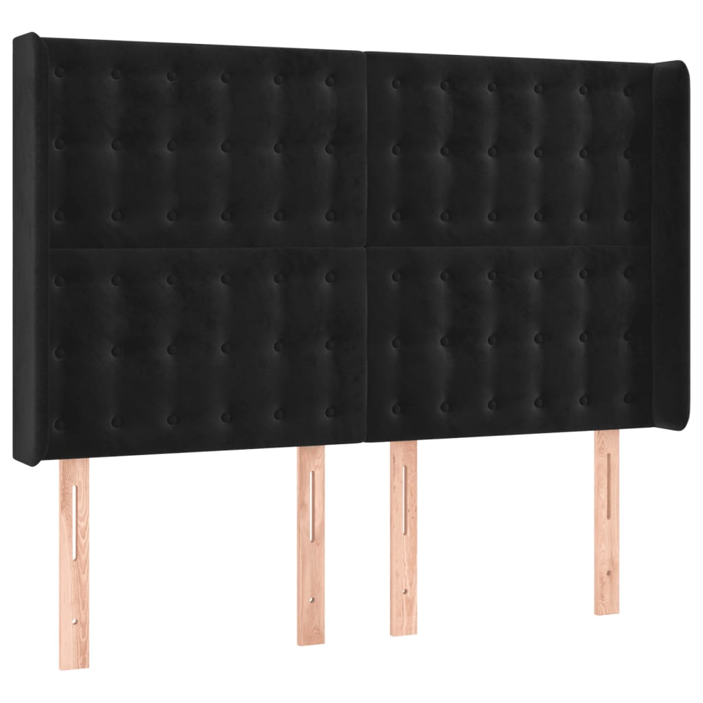 sengegavl med LED-lys 147x16x118/128 cm fløjl sort