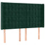 sengegavl med LED-lys 147x16x118/128 cm fløjl mørkegrøn