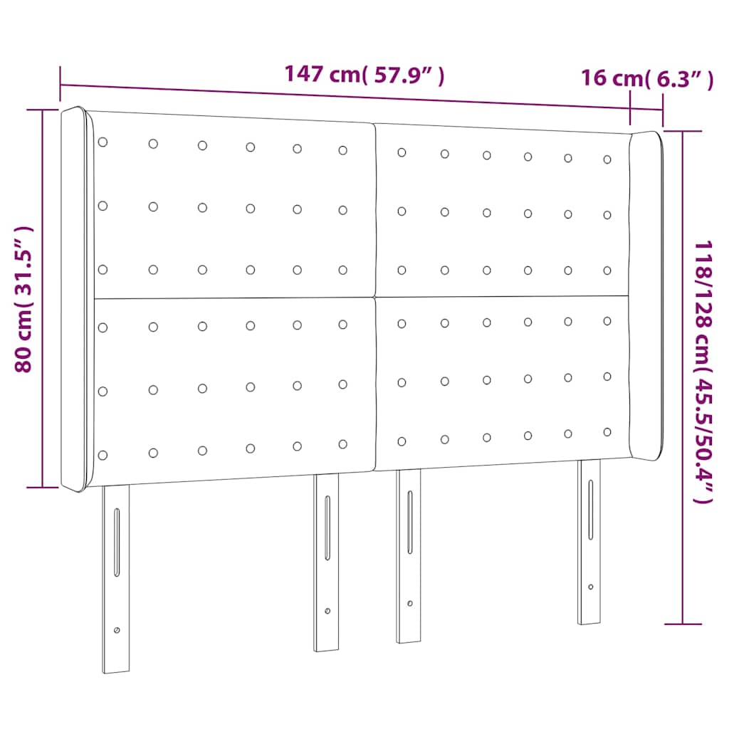sengegavl med LED-lys 147x16x118/128 cm fløjl mørkegrøn