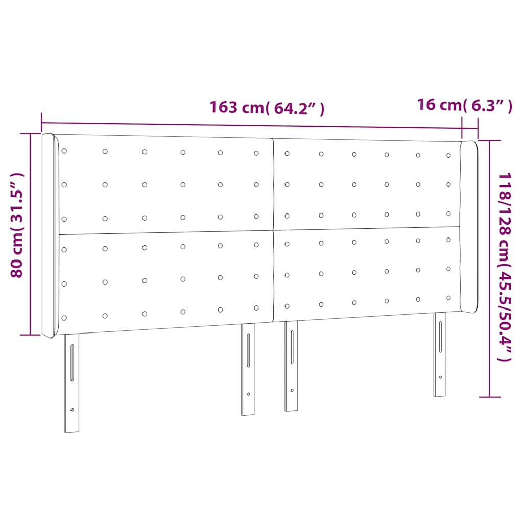 sengegavl med LED-lys 163x16x118/128 cm fløjl mørkegrøn