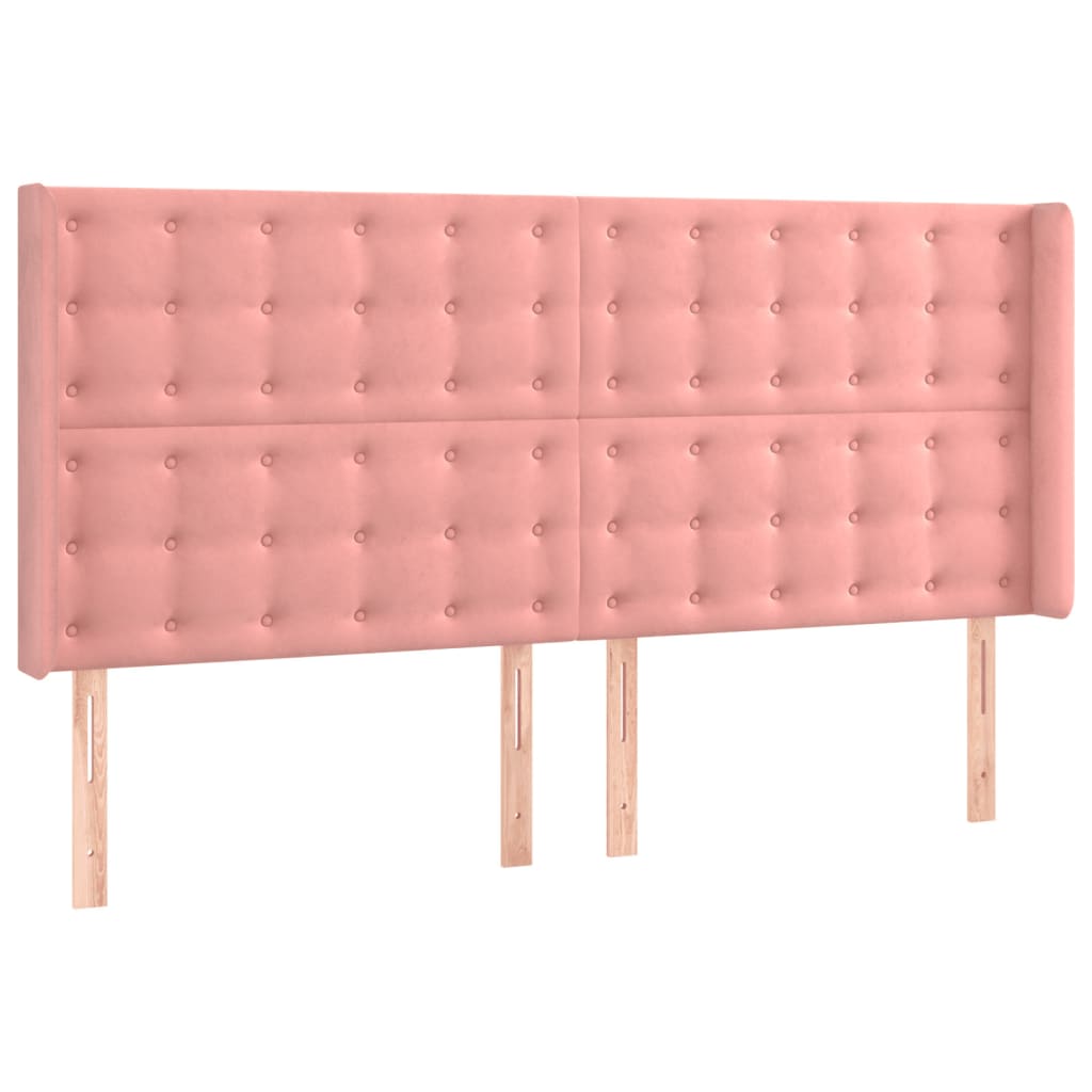 sengegavl med LED-lys 163x16x118/128 cm fløjl lyserød