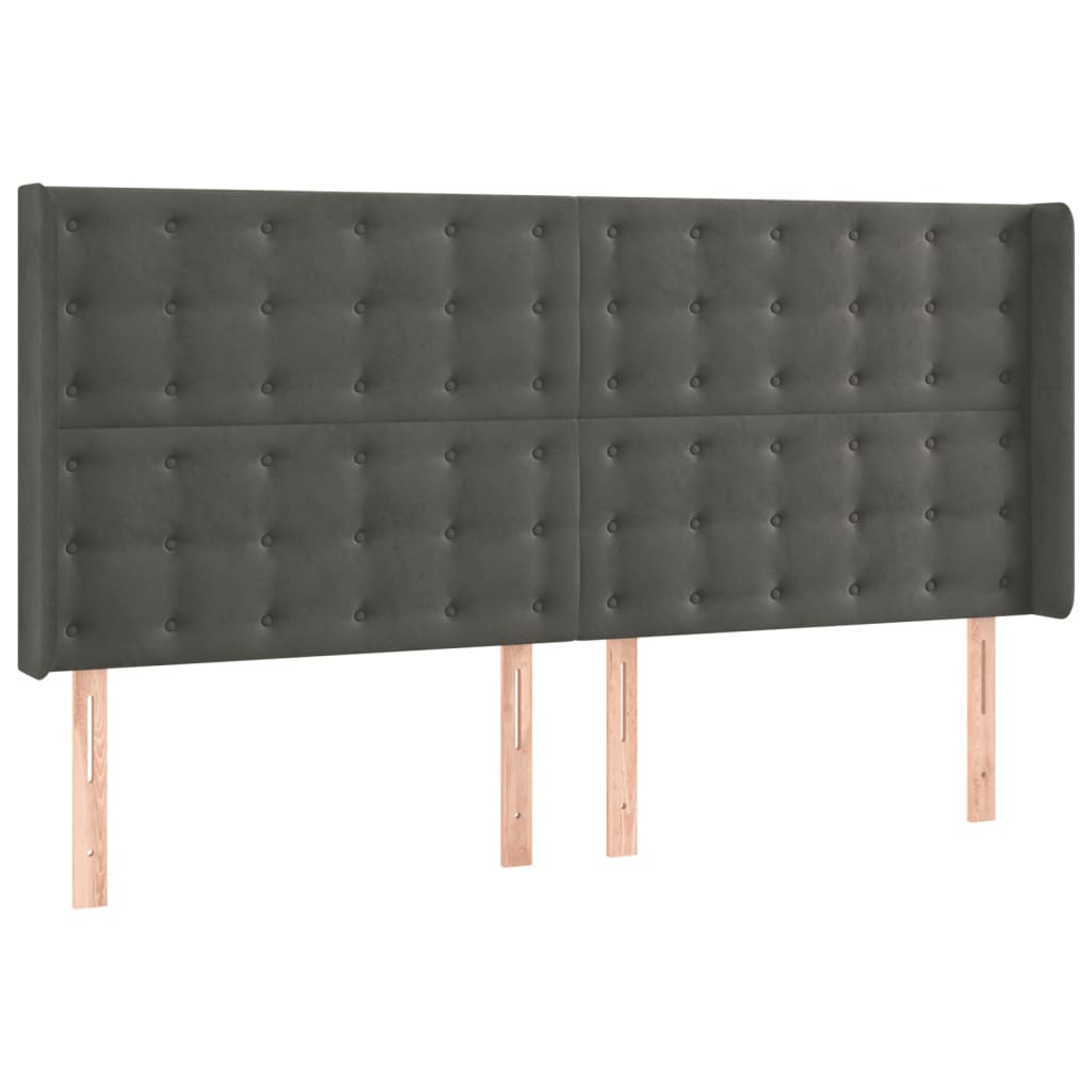 sengegavl med LED-lys 183x16x118/128 cm fløjl mørkegrå