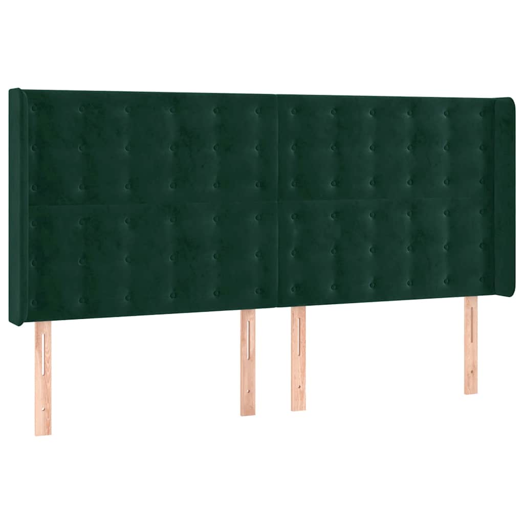 sengegavl med LED-lys 183x16x118/128 cm fløjl mørkegrøn