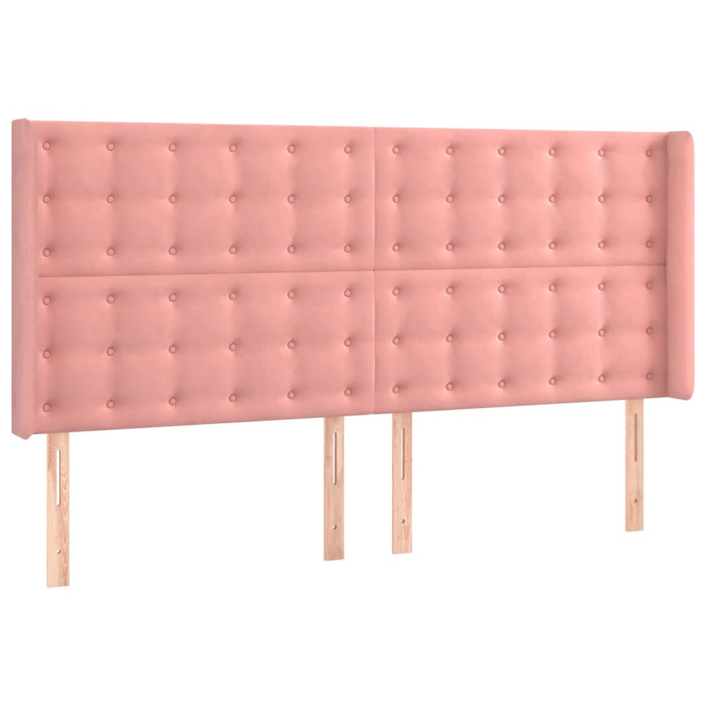 sengegavl med LED-lys 183x16x118/128 cm fløjl lyserød