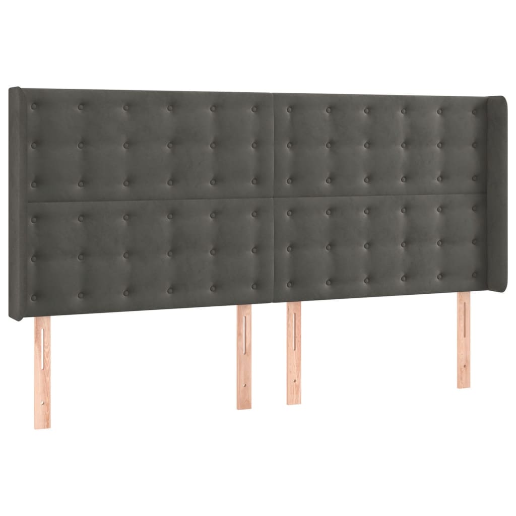 sengegavl med LED-lys 203x16x118/128 cm fløjl mørkegrå