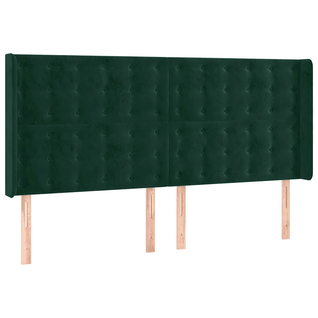 sengegavl med LED-lys 203x16x118/128 cm fløjl mørkegrøn