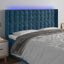 sengegavl med LED-lys 203x16x118/128 cm fløjl mørkeblå