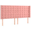 sengegavl med LED-lys 203x16x118/128 cm fløjl lyserød
