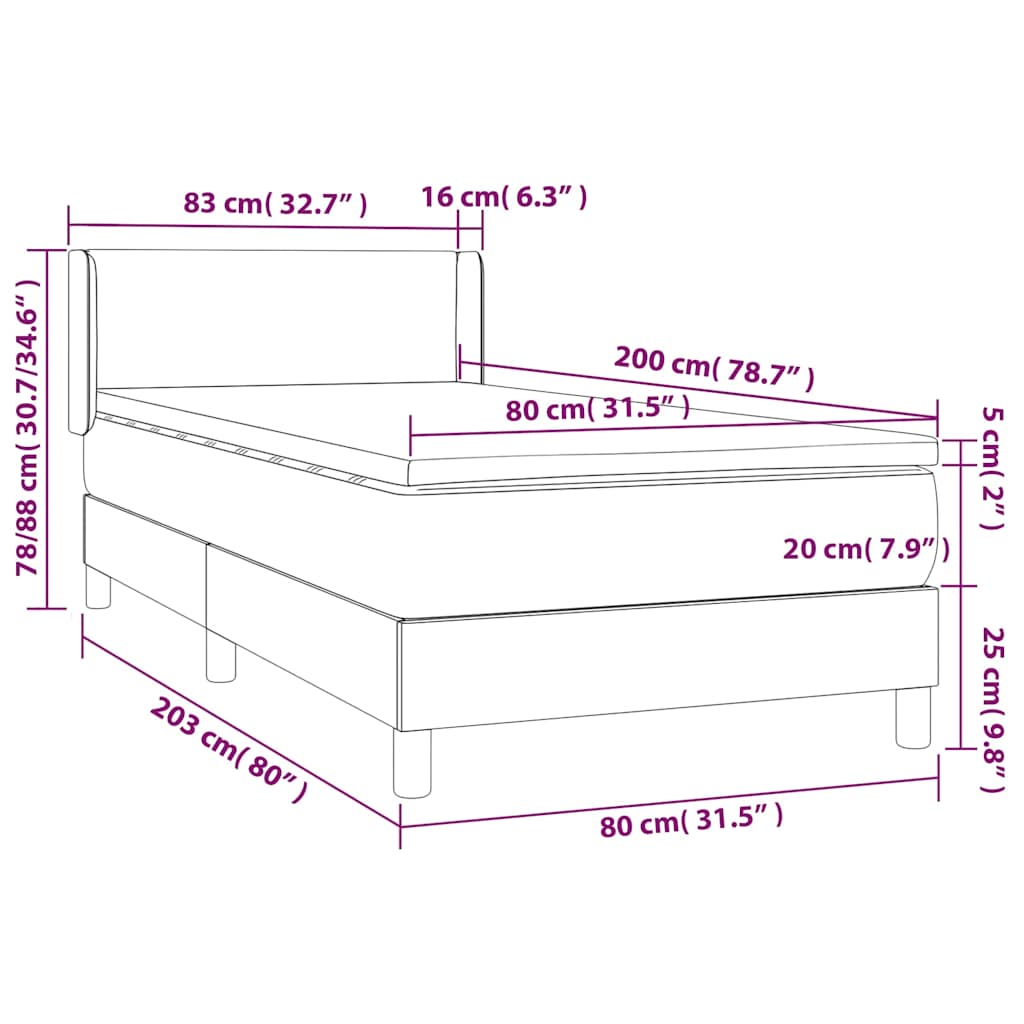 kontinentalseng med madras 80x200 cm stof gråbrun