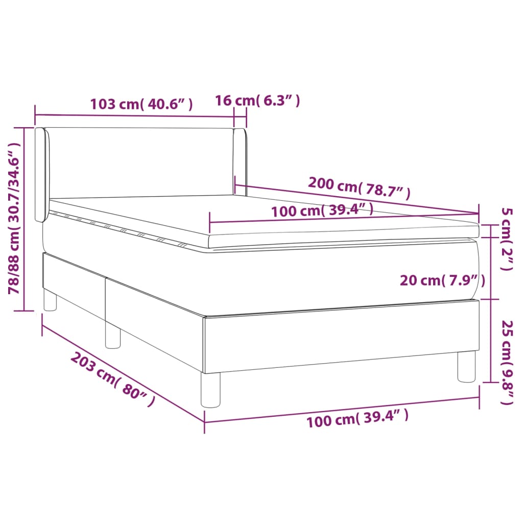 kontinentalseng 100x200 cm kunstlæder cappuccinofarvet