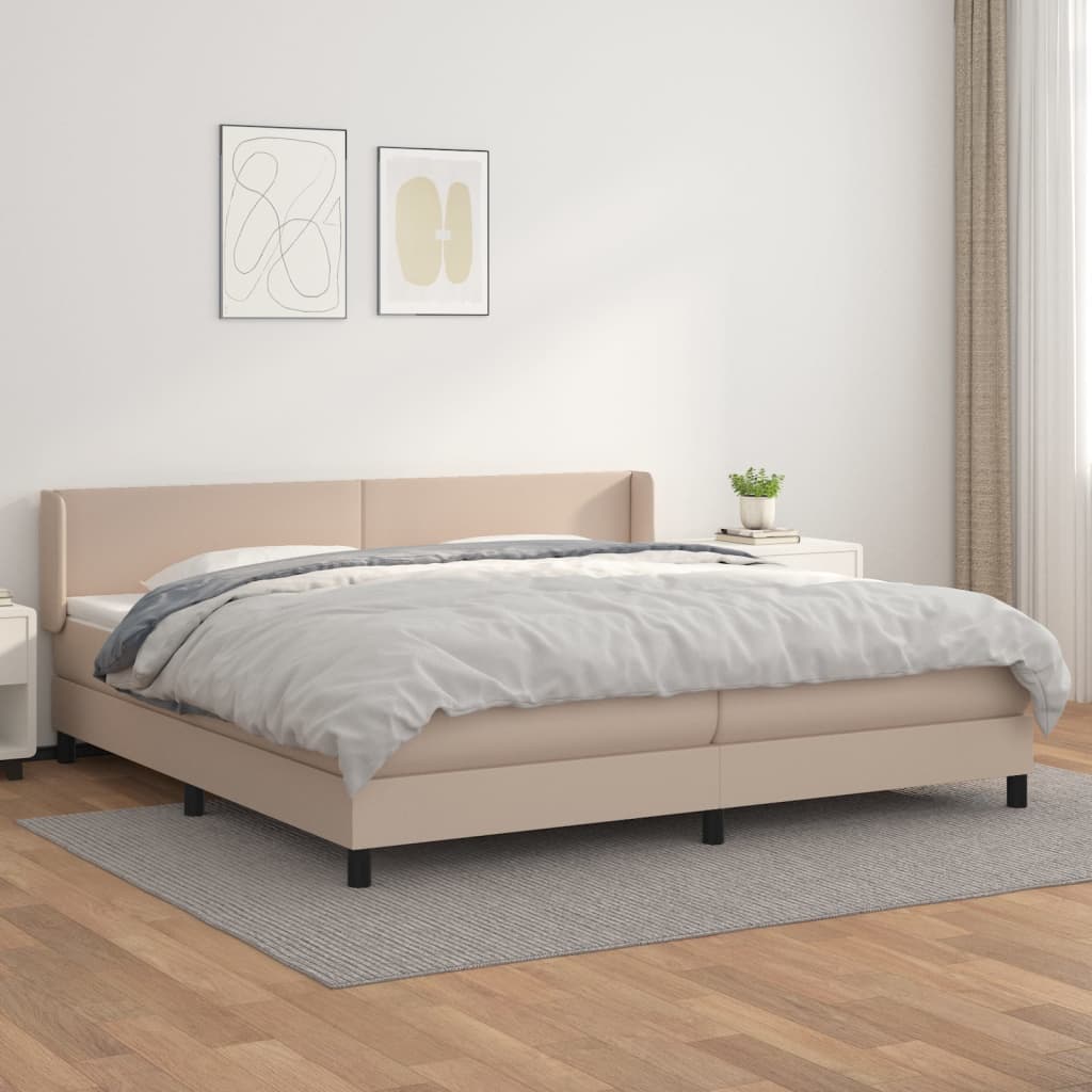 kontinentalseng 200x200 cm kunstlæder cappuccinofarvet