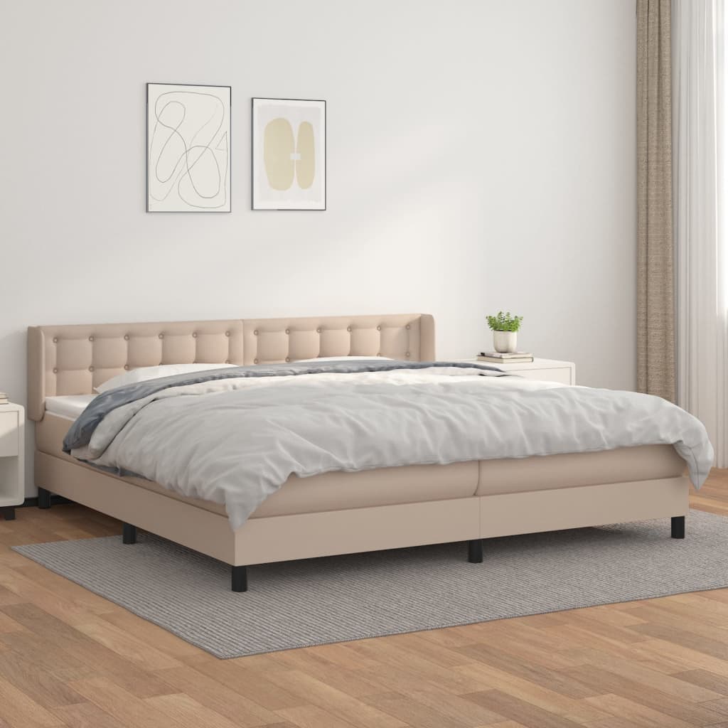 kontinentalseng 200x200 cm kunstlæder cappuccinofarvet