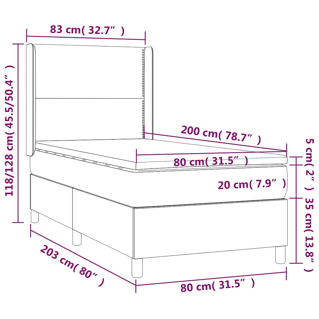 kontinentalseng med madras 80x200 cm stof sort